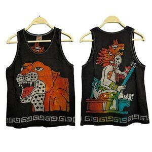 Mani Tiger Tank Top Sleeveless Blouse Women Sz S Tribe Ancient Native Retro Art